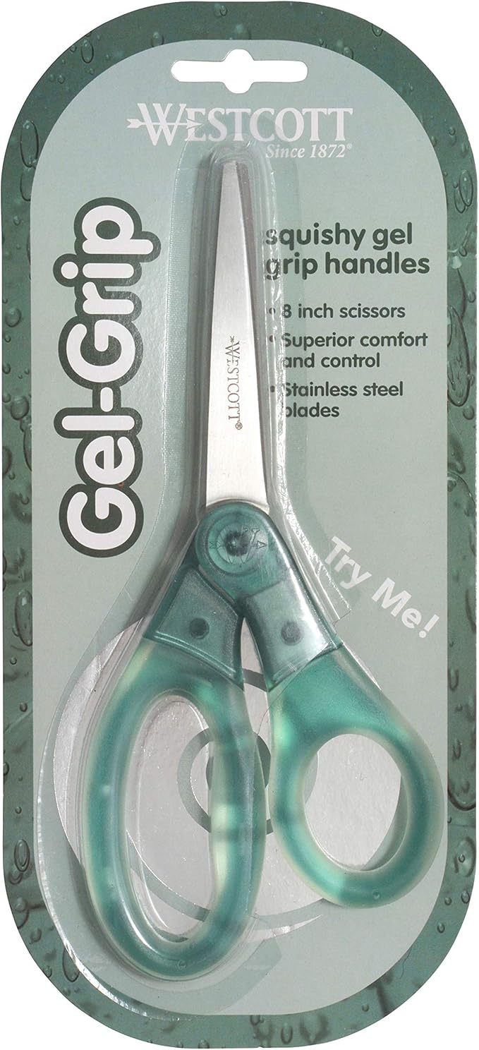 Westcott 8" Gel-Grip Multipurpose Scissors for Office and Home, Green