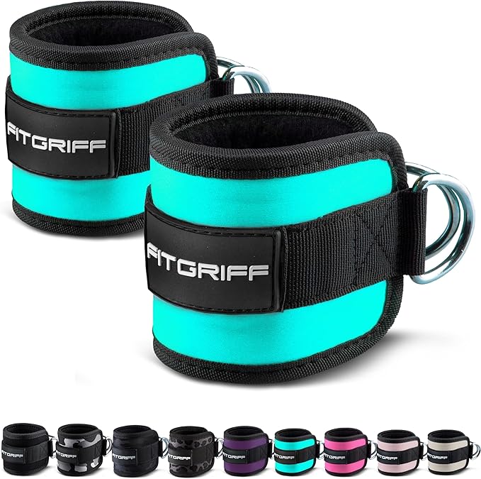 Fitgriff짰 Ankle Straps V1 for Cable Machine (2 Pieces) - Gym Workout Equipment - Leg Pulley Attachment, Kickback Straps