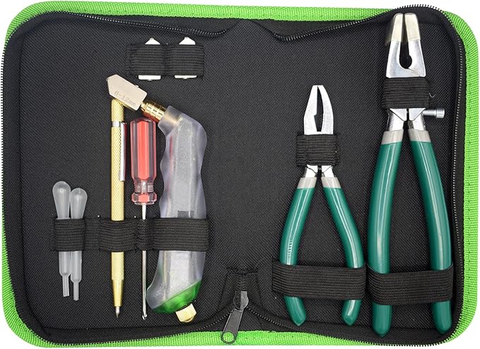 9Pcs Heavy Duty Glass Cutter Tool, Glass Cutting Kit, Glass Running Breaking Pliers, Breaker Grozer Pliers with Curved Jaws,Glass Cutters for Stained Glass, Mosaics, Fusing, Breaking