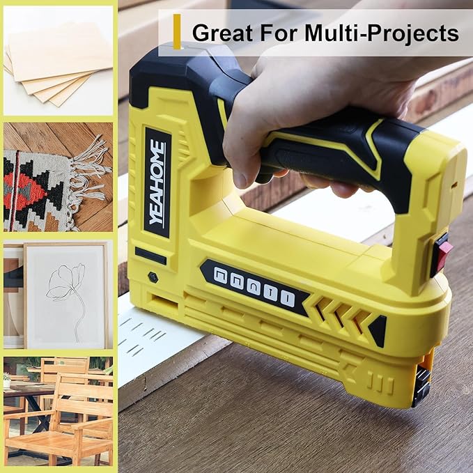 YEAHOME Electric Staple Gun, 5 in 1 Cordless Staple Gun for Upholstery with 1200 5/16" Staples, 600 1/2" U-Shape Staples, 600 19/32??pin Nails, 60019/32??Nails and 1 USB Charger Cable