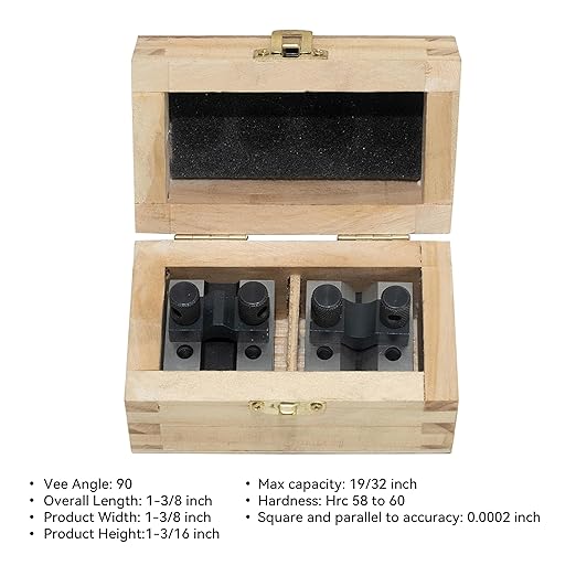 HFS(R) V Blocks with Clamp Set 1-3/8 x 1-3/8 x 1-3/16 Hardened Steel 90 Degree Angle Accuracy V Block Set Multi-Purpose Gauge Machinist Tool