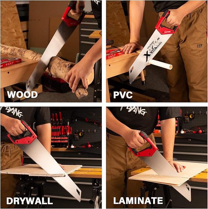 HAUTMEC 18" X-Sharp Pro Hand Saw for Speed and Quality Cuts, Universal Handsaw with 7 TPI /8PPI Triple Ground Teeth, 1mm Thick Blade Ergonomic Bimaterial Soft Handle – HT0151