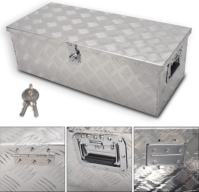 30 Inch Aluminum Truck Tool Box With Side Handle, 5 Bar Tread Storage Organizer for Pickup, RVs, Trailers - Silver (30''X13''X10'')