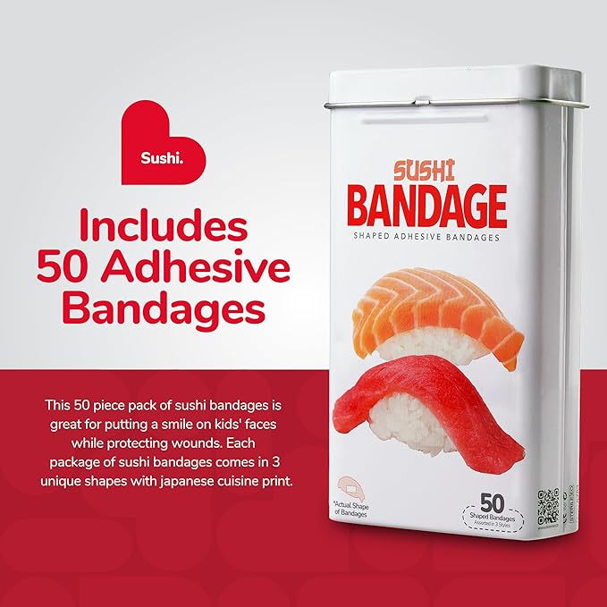 BioSwiss Bandages, Sushi Shaped Self Adhesive Bandage Set, Latex Free, Sterile Wound Care, 50 Count