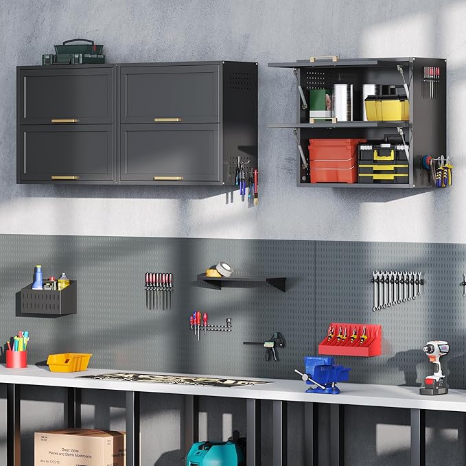 Coolsun Metal Wall Cabinet, Garage Wall Cabinet with Up-Flip Door, 25.6" H Wall Mounted Metal Storage Cabinet for Kitchen,Garage,Basement,Ware House Assembly Required (25.6" H Black)