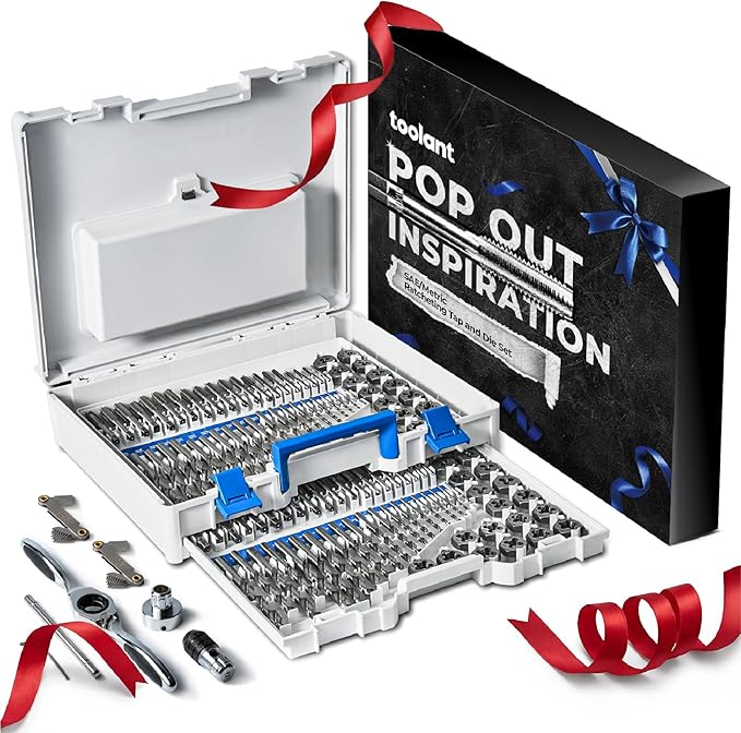 toolant 127pcs SAE/Metric Tap and Die Set, Ratcheting SAE Metric TAP and Die Set Standard with Drill Bit Combo for Threading