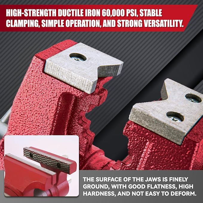 COGNATIVE Upgraded UPG 5-Inch Terminal Location Bench Vise with Ductile Iron Bench Vise 360째 Multi-Purpose Bench Vice with Anvil and Positioning Pins, Clamp force 8800lbs, Red Swivel Vise