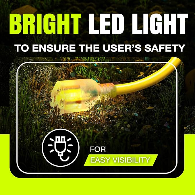 3ft Outdoor/Indoor Extension Cord 14/3 Gauge Heavy Duty 3 Prong SJTW, Waterproof, Flexible Cold-Resistant Long Power Cord,15A 125V 1875W, Yellow by LifeSupplyUSA