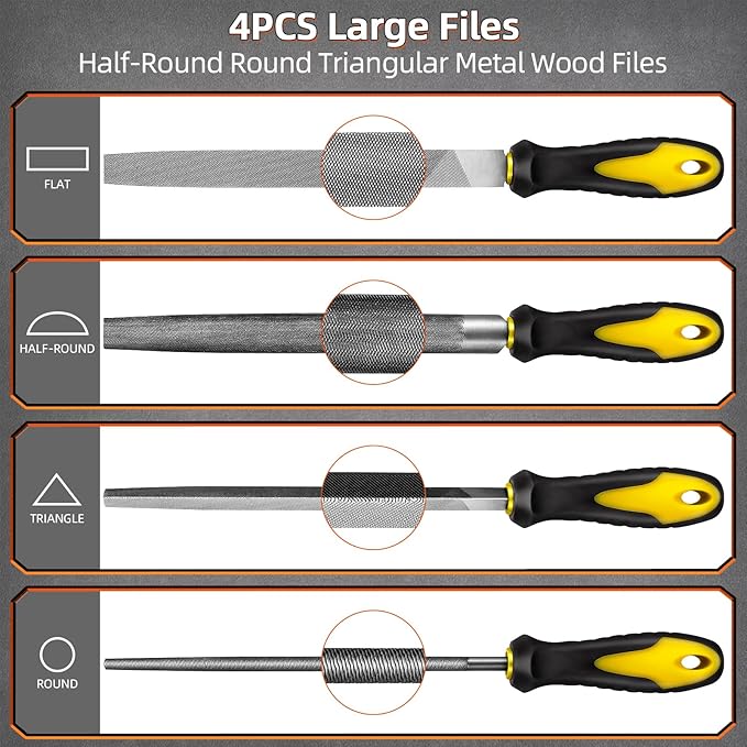 Metal File Set,46PCS Metal Files for Steel,4PCS Large File Woodworking Wood Files Set 14PCS Needle for Works Tools