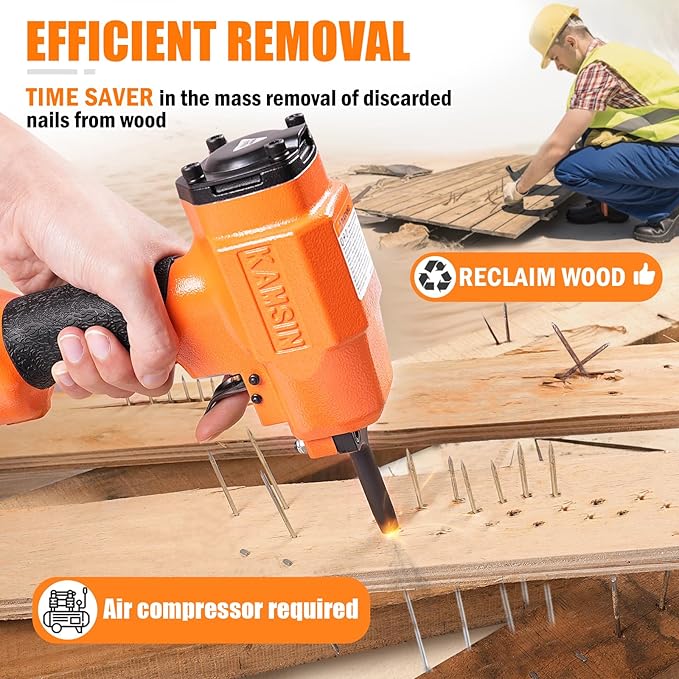 KT38 Pneumatic Nails Puller for Recycling Removing Nails shank diameter of 3-5 mm (0.118"-0.196") Air Punch Nailer Air Power Nail Remover Gun Nail Puncher Light Weight Denailer Gun