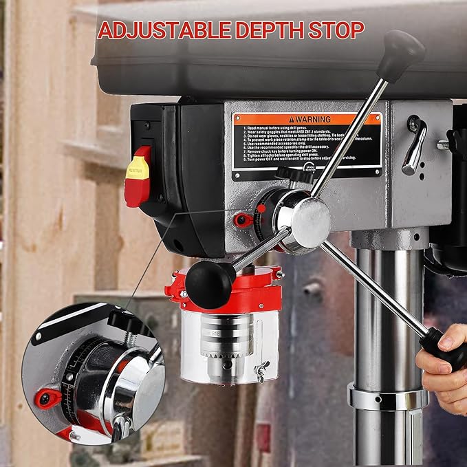 13 in Benchtop Drill Press, 7.5 Amp 120V, 288-3084 RPM Variable Speed Cast Iron Bench Drill Press, 0-45°Tilting Worktable, Tabletop Drilling Machine for Wood Metal