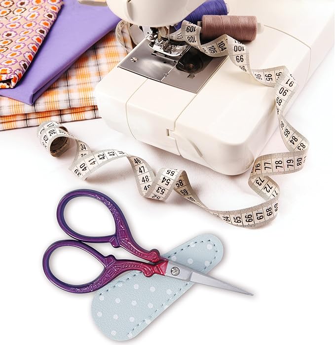 3.6 inch Sewing Crafting Scissors Stainless Steel Embroidery Scissors with Leather Scissor Cover for Cross Stitch Cutting Paper Handcraft Craft Art Work DIY Tool