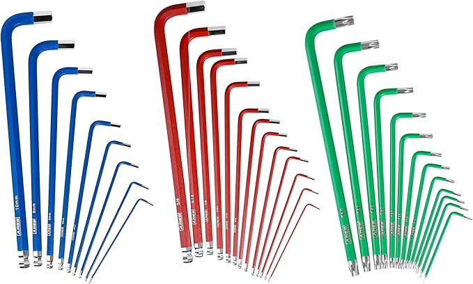 ARES 44035 ??35-Piece Long Arm Hex and Star Key Set ??Allen Wrench Set - SAE, Metric, and Torx Key Wrench Sizes - Chrome Finish with High Visibility Anti-Slip Coating - Storage Holders Included