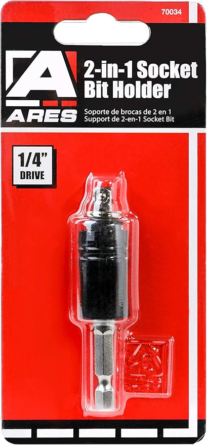 ARES 70034 2-in-1 Socket Bit Holder - Holds 1/4-Inch Drive Sockets and Bits - Quick Change Mechanism - Easy Switching Between Bits and Sockets