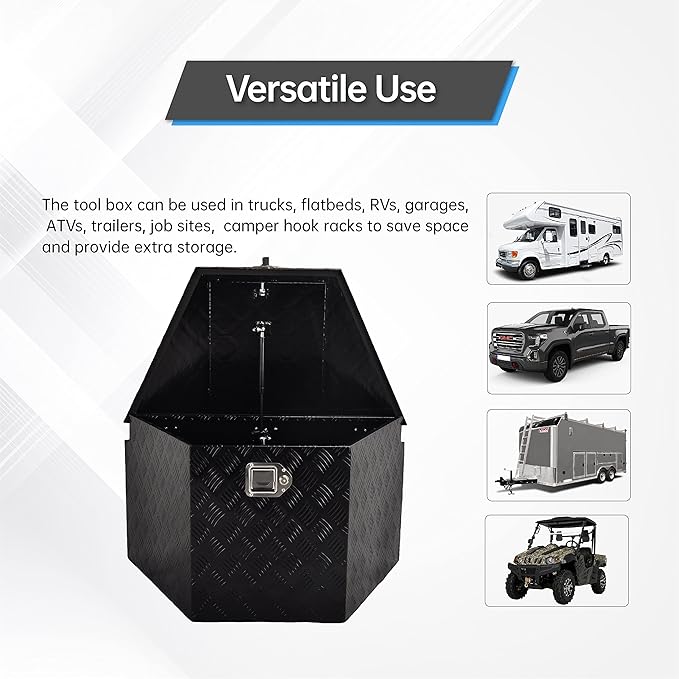 33'' Utility Trailer Tongue Tool Box 5 Bar Tread Tool Box Waterproof Pick Up Truck Storage Organizer with Lock and Key, Black (33"X19"X18")