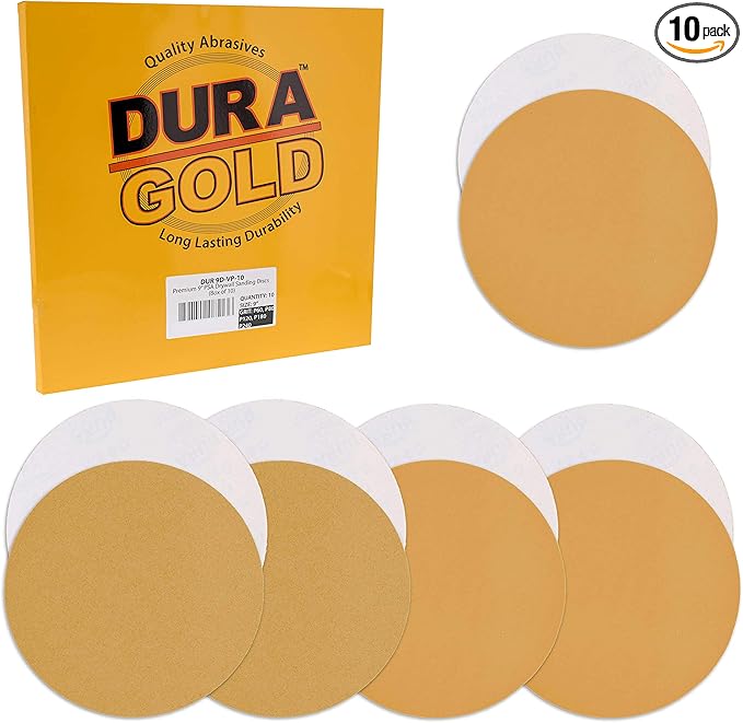 Dura-Gold Premium 9" Drywall Sanding Discs Variety Pack Box - 60, 80, 120, 180, 240 Grit (2 Discs Each, 10 Total) - Sandpaper Discs with PSA Self Adhesive Stickyback, Fast Cutting For Power Sander