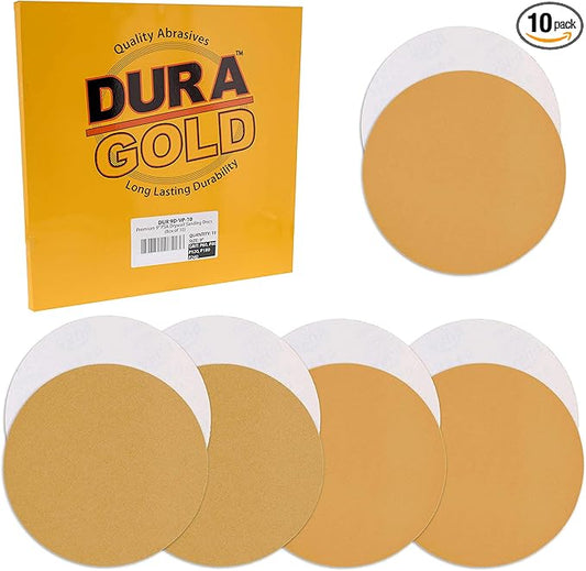 Dura-Gold Premium 9" Drywall Sanding Discs Variety Pack Box - 60, 80, 120, 180, 240 Grit (2 Discs Each, 10 Total) - Sandpaper Discs with PSA Self Adhesive Stickyback, Fast Cutting For Power Sander