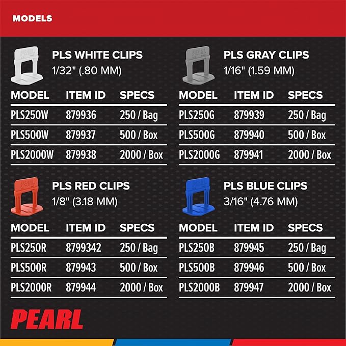 PEARL ABRASIVE CO. Leveling System Bag of 250, White, 1/32"