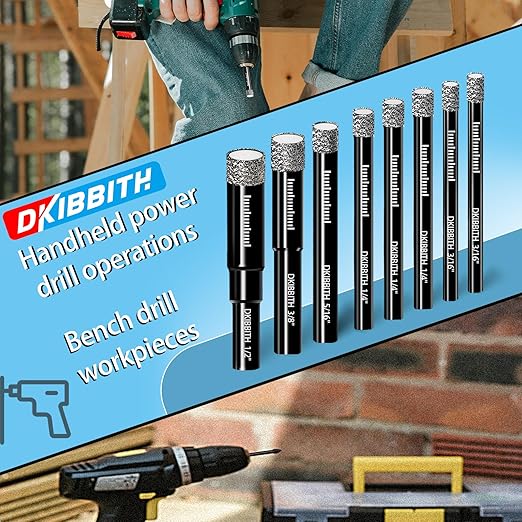 5-Pack 3/8" Dry Diamond Core Drill Bits Set, 10mm Tile Drill bits for Ceramic Porcelain Marble Granite Tile Stone Glass Brick, Integrated Coolant for Fast Dry Drilling, Round Shank, with Storage Case