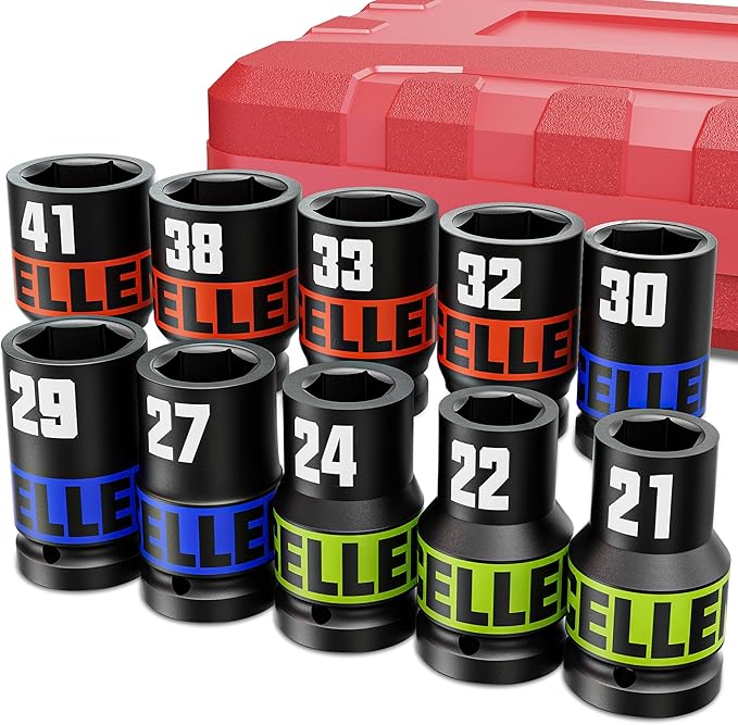 10 Piece 1-Inch Drive Impact Socket Set, 21-41mm Jumbo Sockets, Metric Alxe Nut Sockets for Automotive Repair, Equipment Maintenance