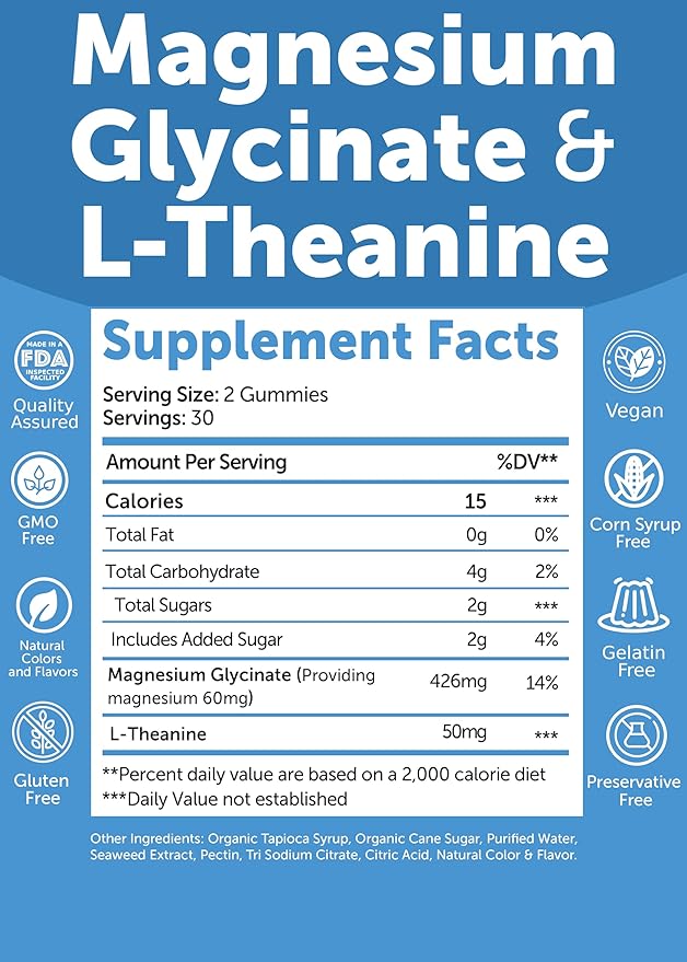 Lunakai USA Made Magnesium Glycinate Gummies 426mg with L-Theanine ??Calm, Sleep, Stress Relief for Adults & Kids, Non-GMO, Vegan - 6 Pack