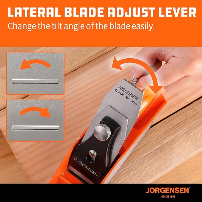 JORGENSEN No.4 10" Wood Planer, Hand Planer for Woodworking, Professional Smoothing Plane for Trimming, Craft - Hand Plane with Ductile Iron Body, Adjustable Cutting Depth