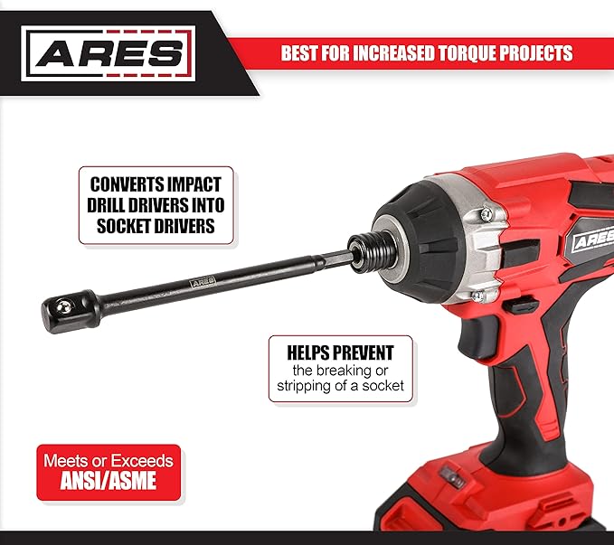 ARES 70391-10-Piece 1/2-Inch Drive 6-Inch Impact Grade Socket Adapter Set - Extensions Turn Power Drill into High Speed Nut Driver
