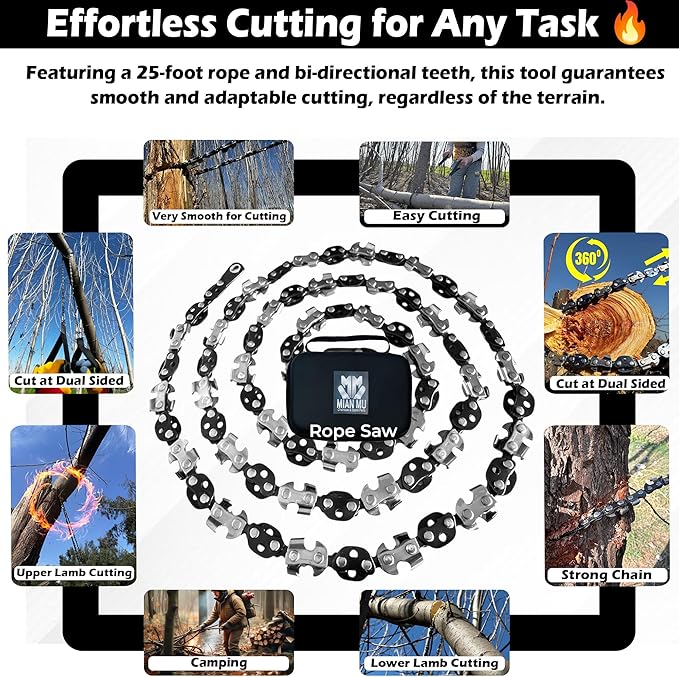 2 Pack High Limb Rope Saw 55 Inch – Dual Sided Manual Chainsaw with 70 Sharp Teeth Tree Rope Chain Saw for High Limbs with Storage Box – Heavy Duty Rope Saw for Tree Cutting, Camping & Survival