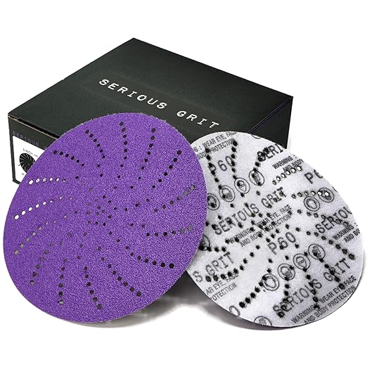 Serious Grit 6-Inch 60 Grit Ceramic Multi-Hole Hook & Loop Sanding Discs - Advanced Grain for Fast Cutting & Long Life - Film-Backed Universal Fit Sandpaper for 6-in Sanders - 25 Pack Box