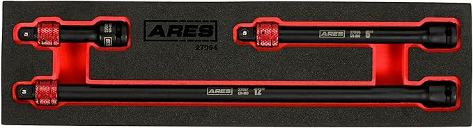 ARES 27094-3-Piece 3/8-Inch Drive Locking Impact Socket Extension Set ??Aluminum Locking Ring Collar for Quick Release of Sockets and Accessories ??3-Inch, 6-Inch, and 12-Inch Extensions