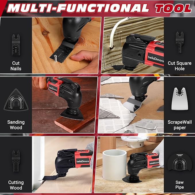 Cordless Oscillating Multi Tool Compatible with Milwaukee 18V Battery(Battery Not Included), Brushless Motor Oscillating Power Tools, 6 Variable Speeds, 23-Piece Kit for Cutting, Sanding, Scraping