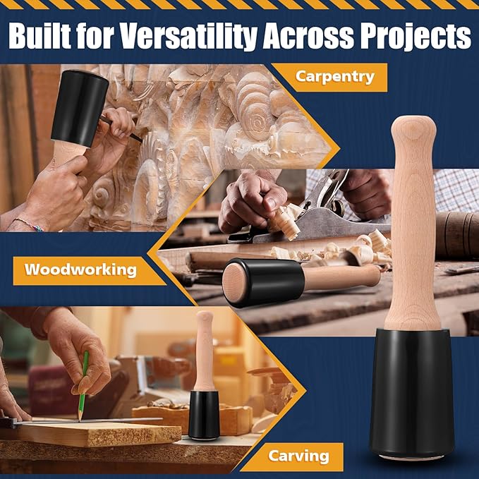 Wood Carving Mallet – 15oz Non-Marring Urethane Head Mallet for Woodworking, Ergonomic Beechwood Handle Wood Carving Hammer for Chisels, Joinery, Dovetails, Mortise & Tenon