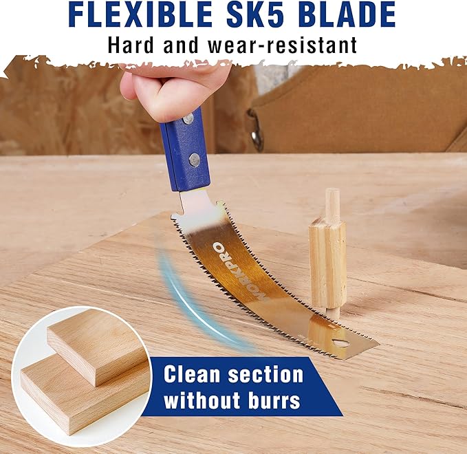 WORKPRO 6 Inch Japanese Pull Saw, Double-Edged Hand Saw for Wood Cutting with 14&17 TPI, SK5 Flexible Blade Flush Cut Saw with Non-Slip Beech Handle, Narrow Head for Fine Woodworking