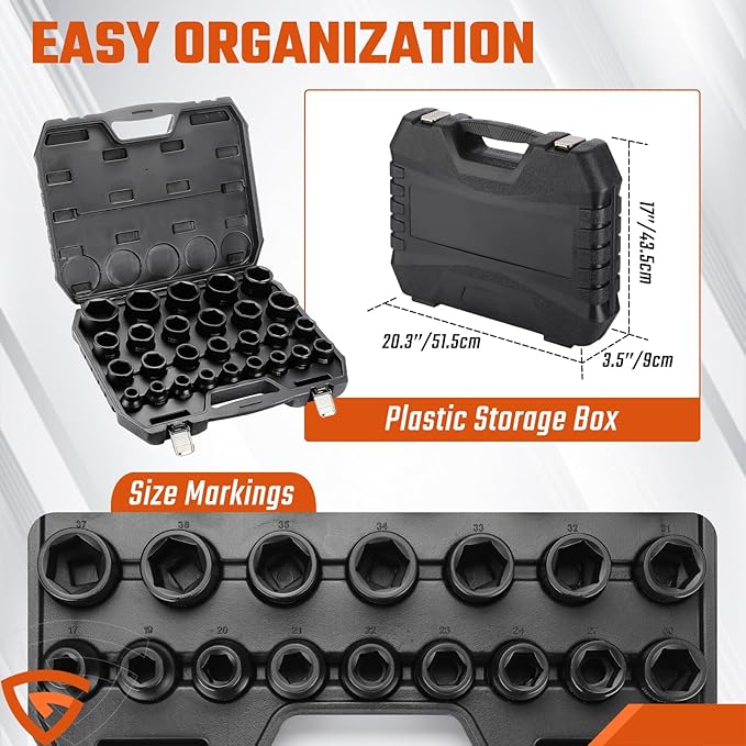 27 Piece 3/4" Drive 6 Point Metric Impact Socket Set | 17mm-60mm| Cr-Mo Steel
