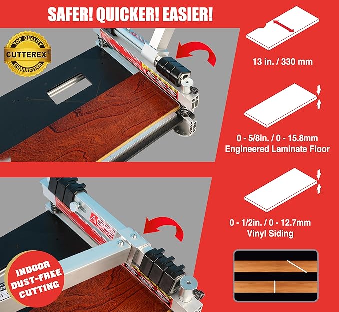 Heavy Duty 13" Professional Laminate Floor Cutter, Vinyl Floor Cutter, Multi-layer Flooring, Parquet, Fiber Cement Wall Panels, Rubber Concave Base, LVT, VCT, SPC, PVC, LVP, WPC, Vinyl Plank