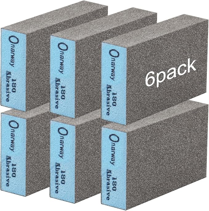 Onarway Sanding Blocks 6 Packs Wet and Dry Dual-use Sanding Sponges - Fine 180 Grits: Washable and Reusable for Wood Metal Wall Polish