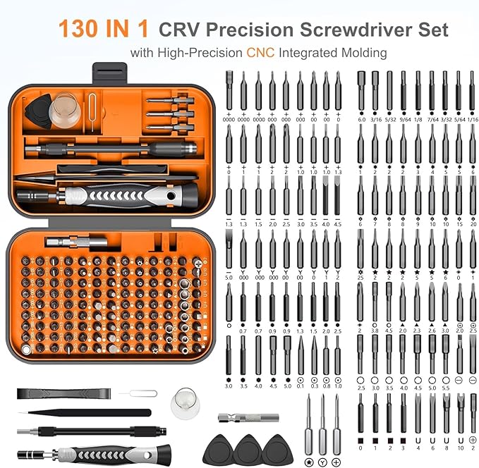 Upgraded 130 in 1 Precision Magnetic Screwdriver Set with Case and Flexible Shaft,Repair Tool Kit for Electronics,Macbook,Laptop,PC,RC,PS5,iphone,Jewelers,XBOX,Glasses,Perfect tool set Gifts for Men