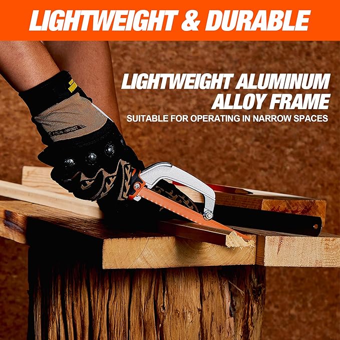 VANQUISH Aluminum Frame Mini Wood Hack Saw with 2 Piece Extra Flexible Bi-Metal HSS Blades Cutter Hand Hacksaw for Woodworking and Metal NW4851