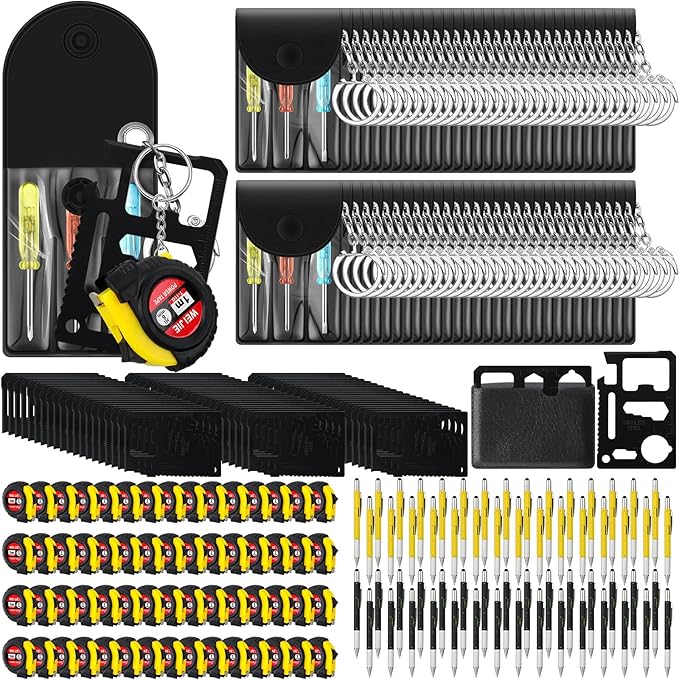 240 Pcs Mini Tape Screwdriver Keychain Set Valentine's Day Men Gifts Bulk Employee Appreciation Gift Bulk Multitool Pen Card for Adult Tool Party (Yellow,Black)