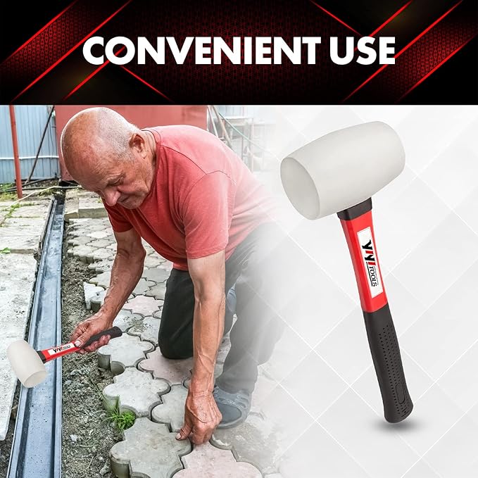 YIYITOOLS Rubber Hammer, 16oz rubber mallet With fiberglass Handle,white