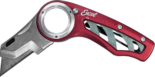 Excel Blades Revo Folding Utility Knife ??Heavy-Duty Box Cutter with Aluminum Body, Quick-Change #92 Blades, 3 Lock Positions Design, Anti-Slip Finger Loop Grip, Holster Included ??Red