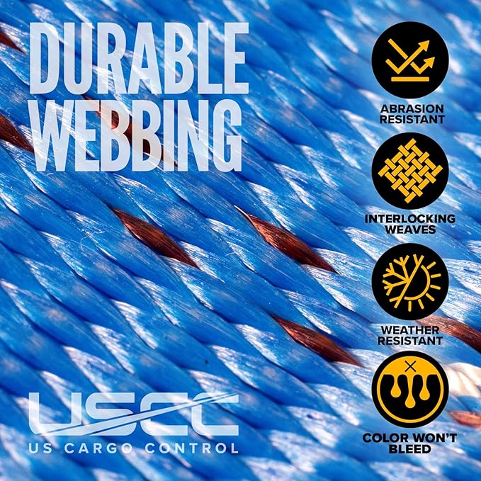 US Cargo Control Wire Hook Ratchet Strap 2 Inch x 30 Foot, 10,000 LBS Break Strength, Ratchet Straps Heavy Duty with Double J Hooks, Blue Cargo Tie Downs for Flatbed Trailers and Trucks