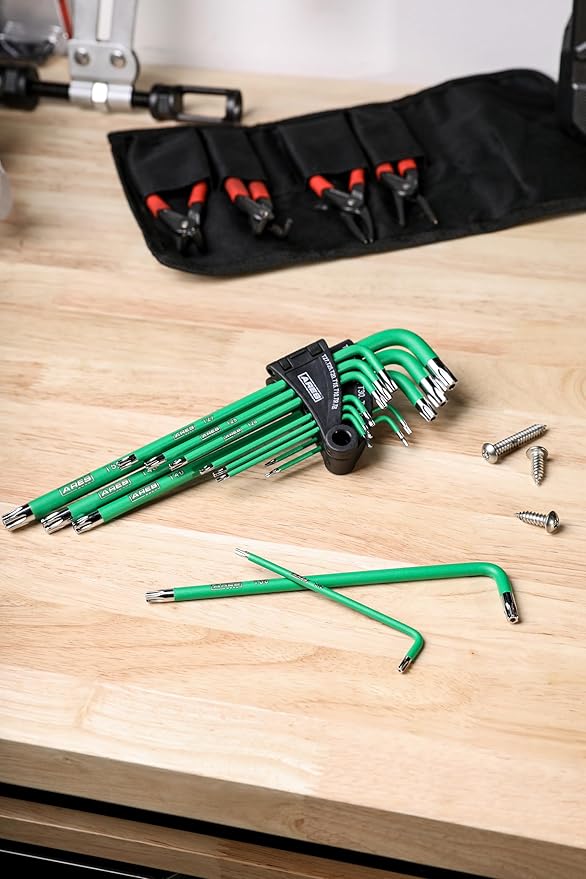 ARES 44035 ??35-Piece Long Arm Hex and Star Key Set ??Allen Wrench Set - SAE, Metric, and Torx Key Wrench Sizes - Chrome Finish with High Visibility Anti-Slip Coating - Storage Holders Included