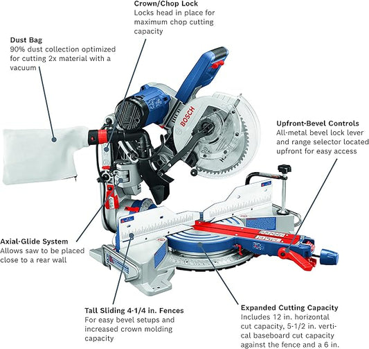 BOSCH CM10GD Compact Miter Saw - 15 Amp Corded 10 Inch Dual-Bevel Sliding Glide Miter Saw with 60-Tooth Carbide Saw Blade