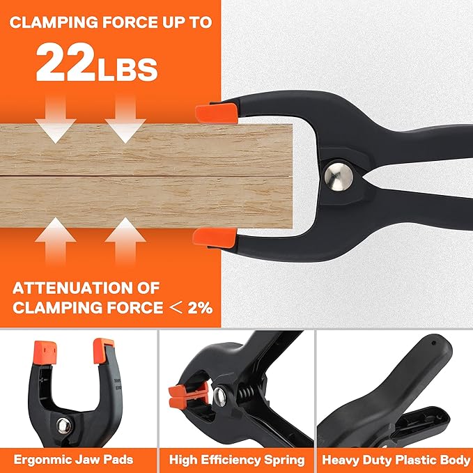PONY 5-in-1 Strap Clamp with 4-Pack 6-2/7" Spring Clamps, Woodworking Frame Clamping Strap Holder, Rapid Acting Band Clamp