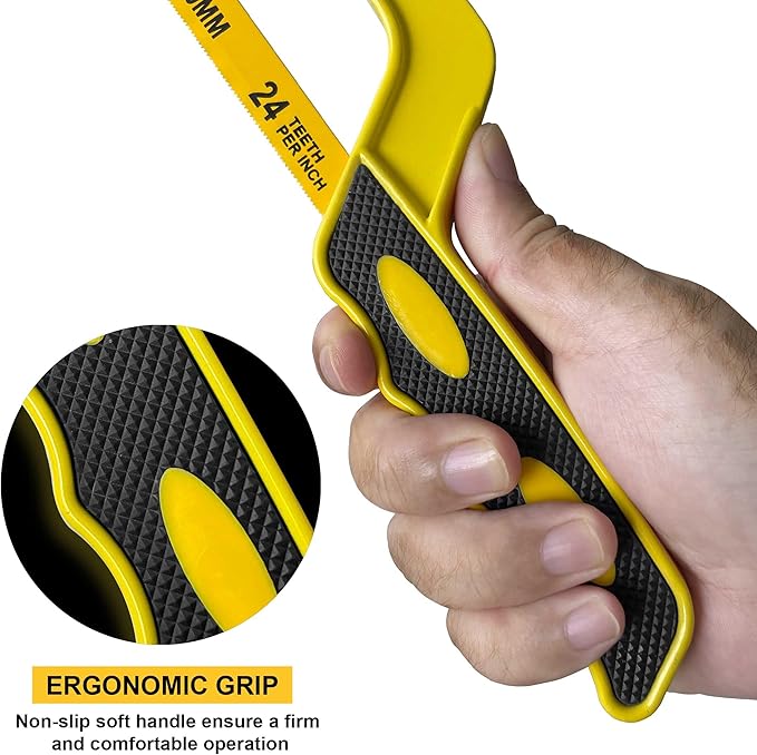 Mini Hacksaw for Metal Cutting, Aluminum Frame Hand Hack Saw with 12 Inch Flexible Bi-Metal HSS Blades - Compact Cutter for Wood, PVC, Iron, Copper, Plastic Pipes