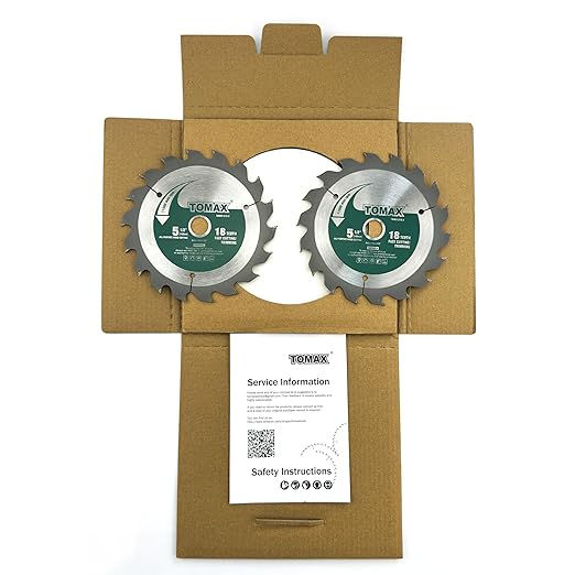 TOMAX 2 Pack 5-1/2 Inch 18 Tooth ATB Fast Cutting and Trimming Saw Blade, Cordless Trim Saw Blade with 5/8-Inch Arbor (1/2-Inch and 10-mm Reducer Bushings Include)