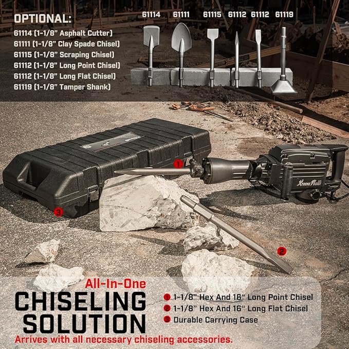 XtremepowerUS 2200W Demolition Electric Jack Hammer Rotary Floor Breaker Wood Metal Concrete Breaker High Impact Chisel with Case