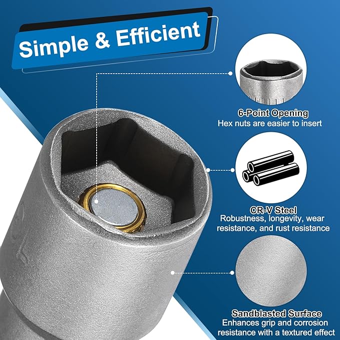 HARFINGTON Nut Driver Drill Bit 11mm Metric Socket 1/4" Hex Shank 2.56" (65mm) Long Magnetic 6-Point Sockets Quick Change CR-V Steel Bolt Setters for Power Drill Drivers
