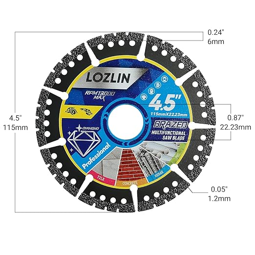 5-Pack 4.5" Diamond Multi-Purpose Saw Blades - Heavy Duty Angle Grinder Discs for Cutting Marble/Quartz/Stone/Tile/Metal/Plastic (Black Teeth, 5)